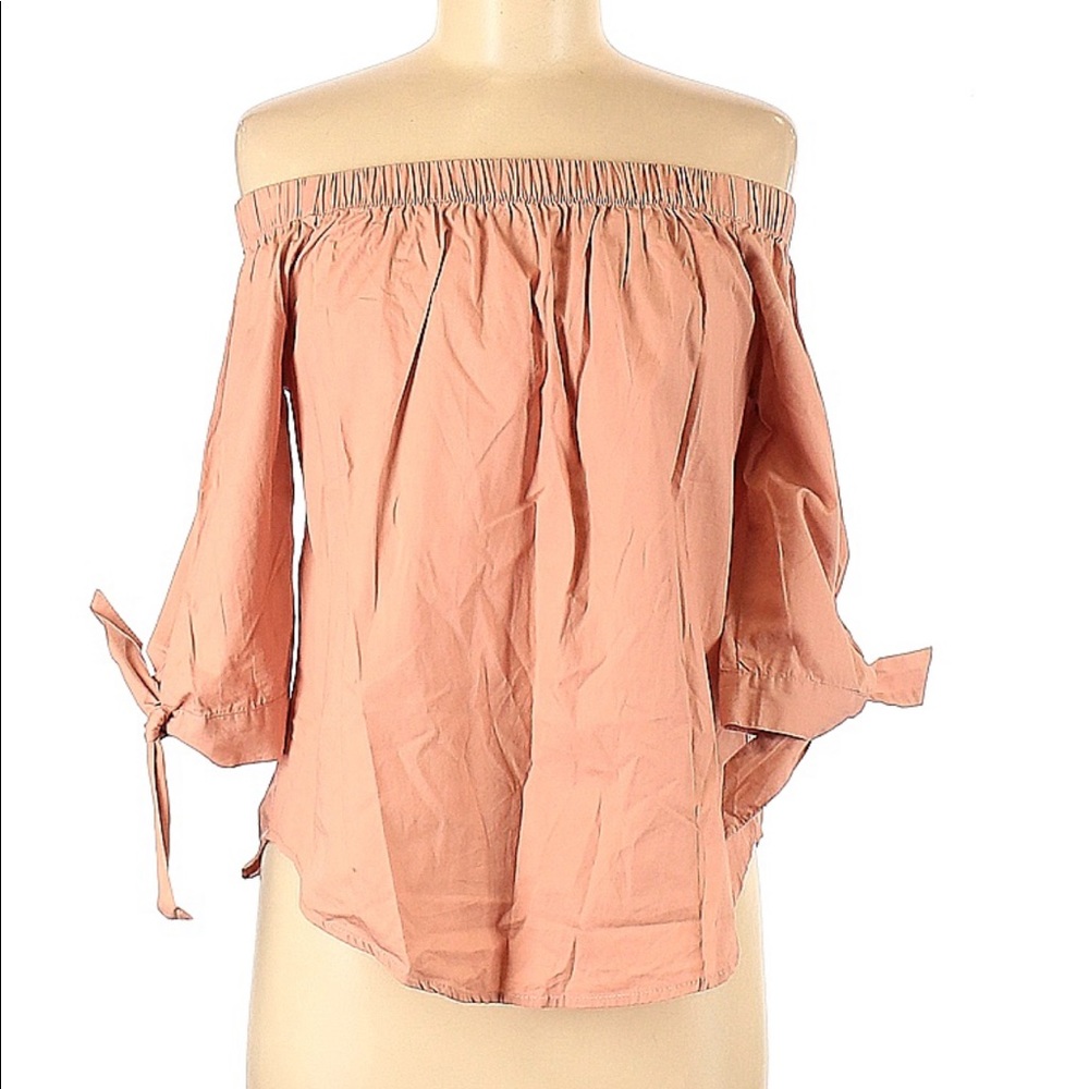 Forever 21 Women's Blouse Size M Peach 3/4 Sleeve off the shoulder Peasant Boho